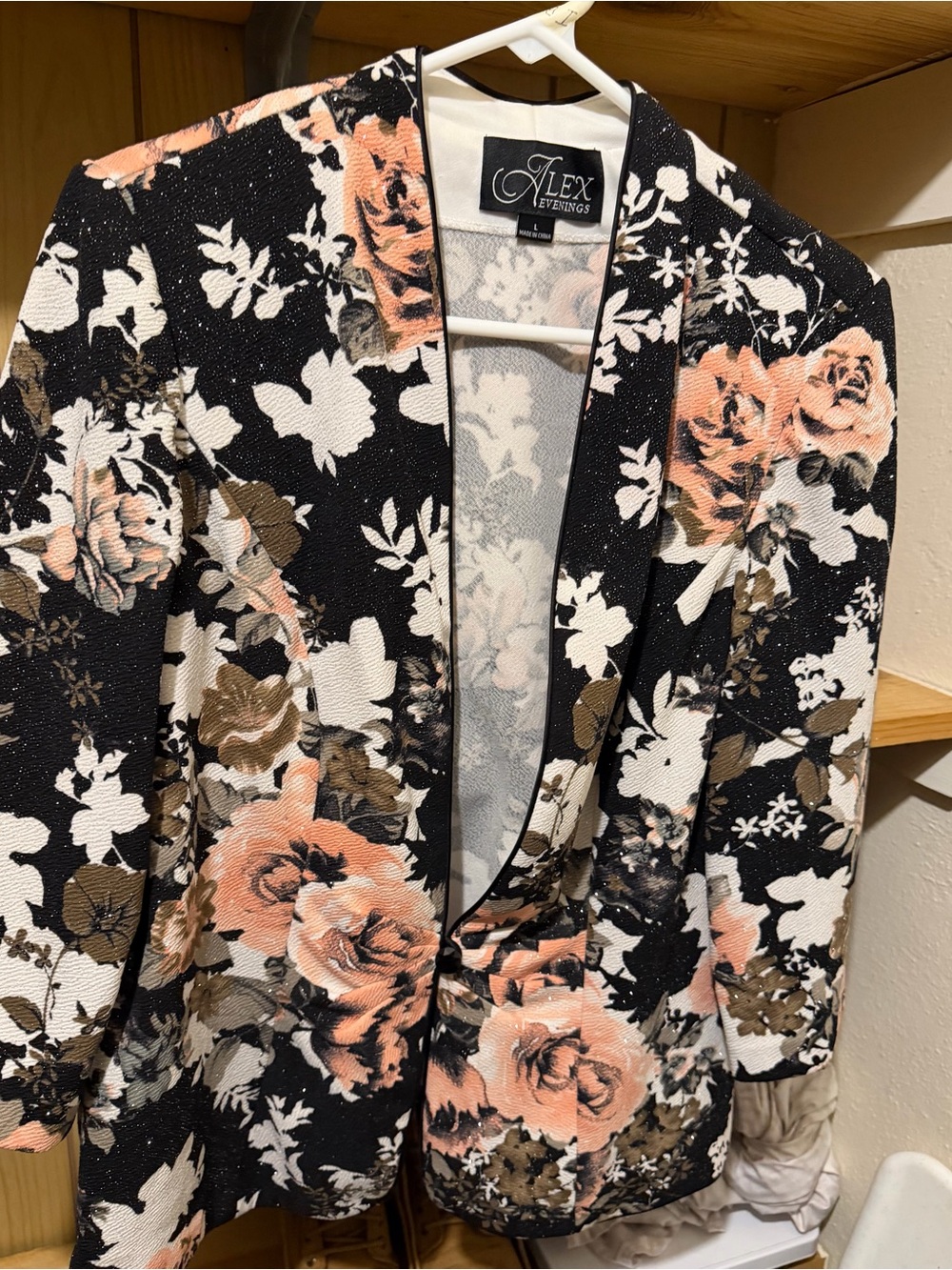 Alex Evenings Black Blazer with Peach and Cream Floral Print
